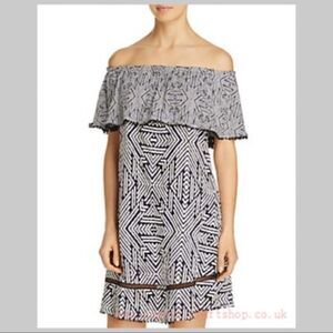 Red Carter Black White Print Aztec Off The Shoulde